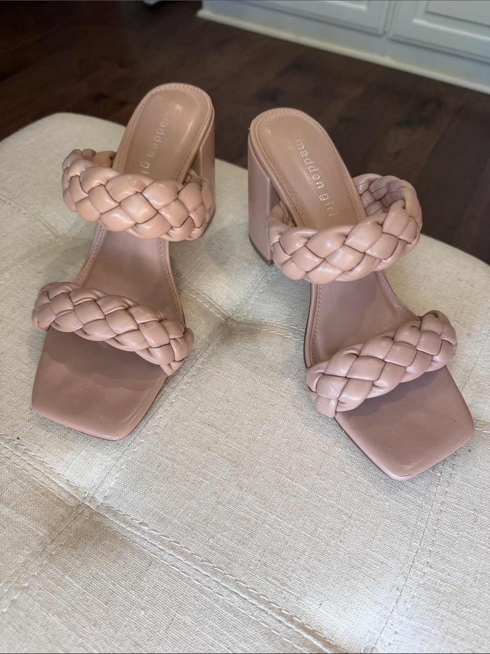 Madden Girl Blush Braided Double-Strap Block Heels